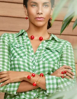 Pearl Chokers|Majorica Adjustable Choker Capri With Red Murano Glass
