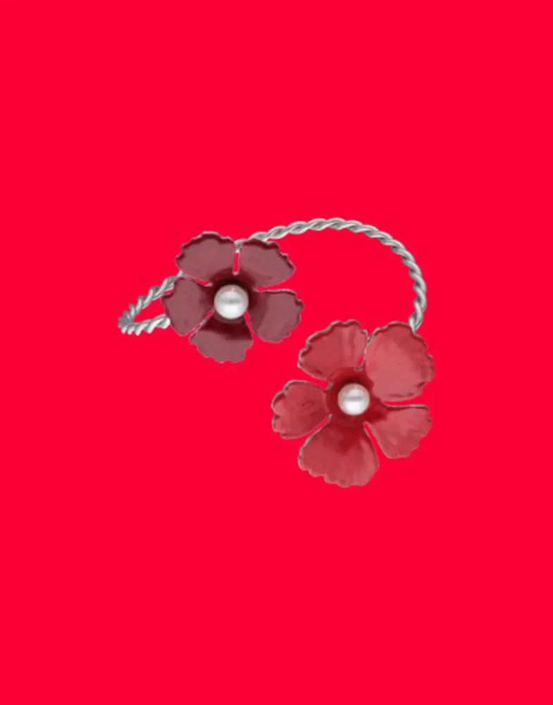 Bangle Bracelets|Majorica Adjustable Santorini Flower Red Bracelet In Silver
