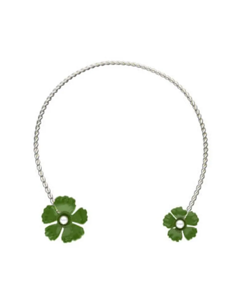 Pearl Chokers|Majorica Adjustable Santorini Olive Green Flower Choker In Silver