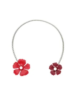 Pearl Chokers|Majorica Adjustable Santorini Red Flower Choker In Silver
