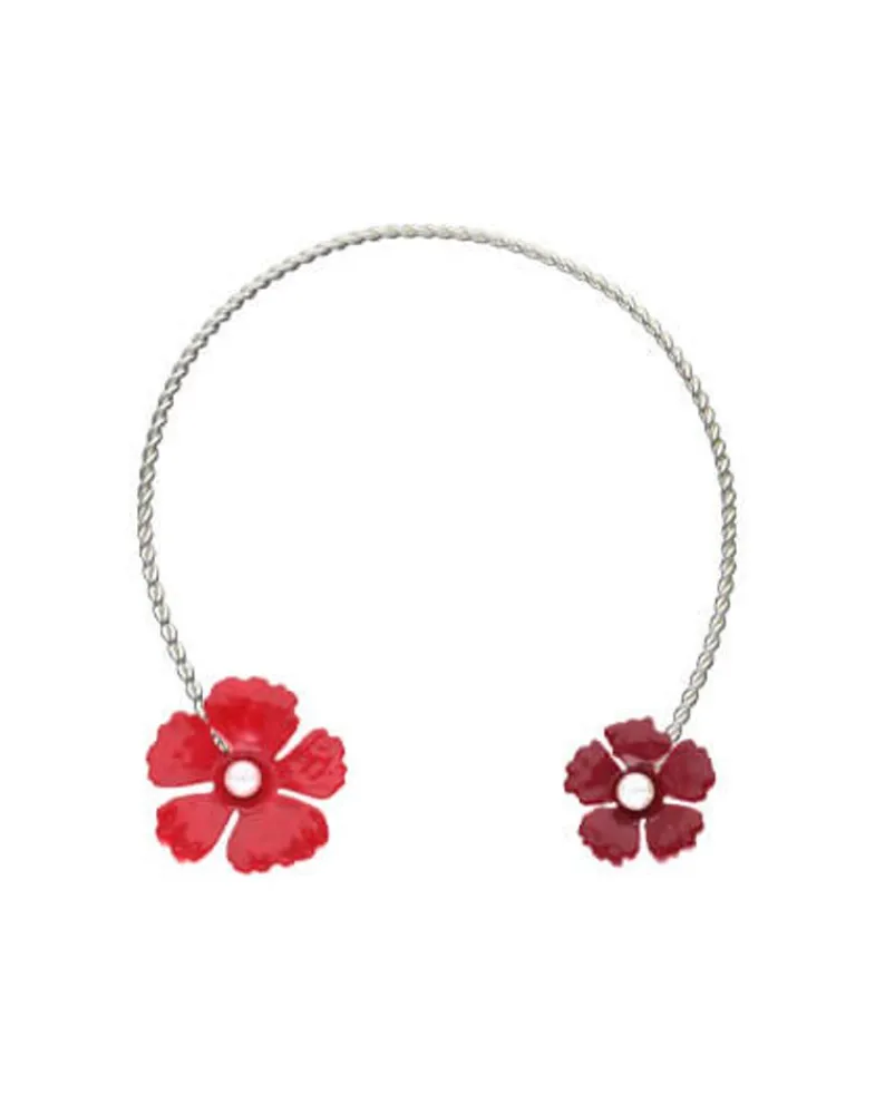 Pearl Chokers|Majorica Adjustable Santorini Red Flower Choker In Silver