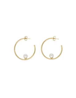 Pearl Hoop Earrings|Majorica Alba Hoop Earrings Gold Plated