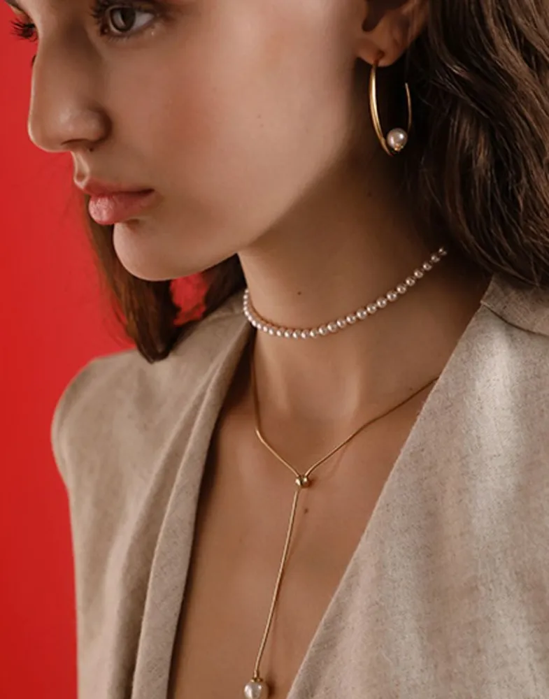 Pearl Hoop Earrings|Majorica Alba Hoop Earrings Gold Plated