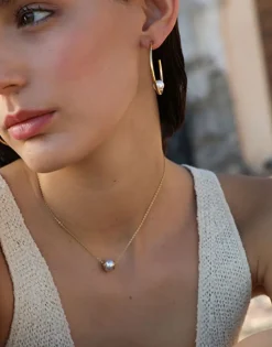 Pearl Hoop Earrings|Majorica Alba Hoop Earrings Gold Plated
