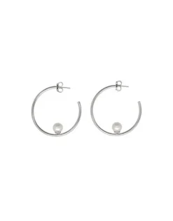 Pearl Hoop Earrings|Majorica Alba Silver Hoop Earrings
