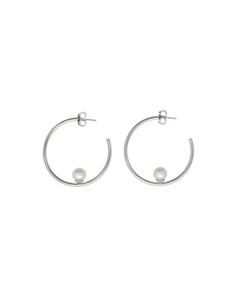 Pearl Hoop Earrings|Majorica Alba Silver Hoop Earrings
