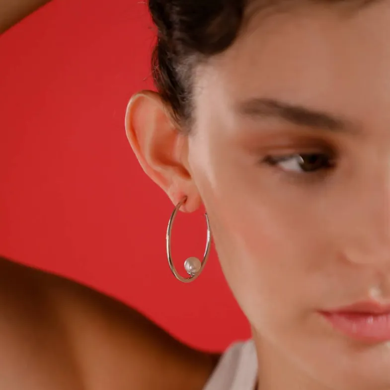 Pearl Hoop Earrings|Majorica Alba Silver Hoop Earrings