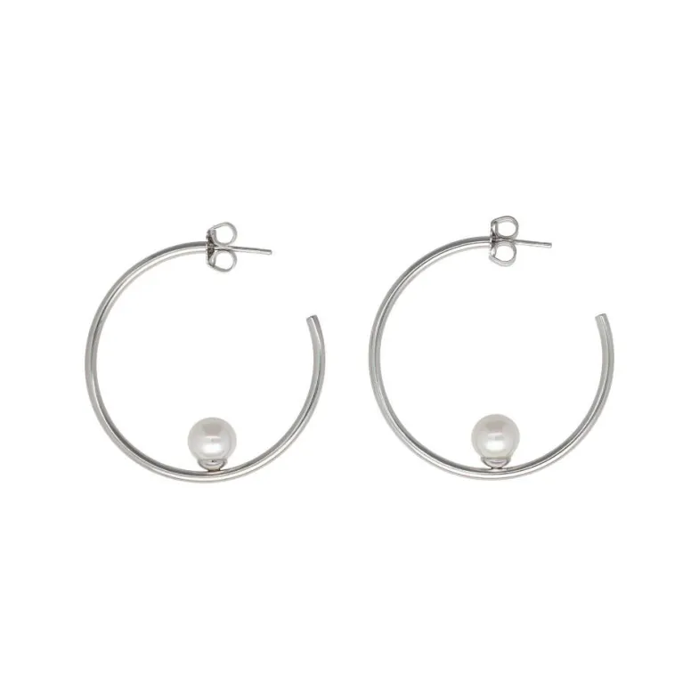 Pearl Hoop Earrings|Majorica Alba Silver Hoop Earrings