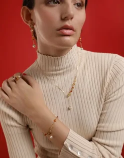 Chain Bracelets|Majorica Algaida Bracelet With Round Pearl And Amber Murano Glass