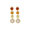 Pearl Drop Earrings|Majorica Algaida Button Golden Earrings With Amber Murano Glass