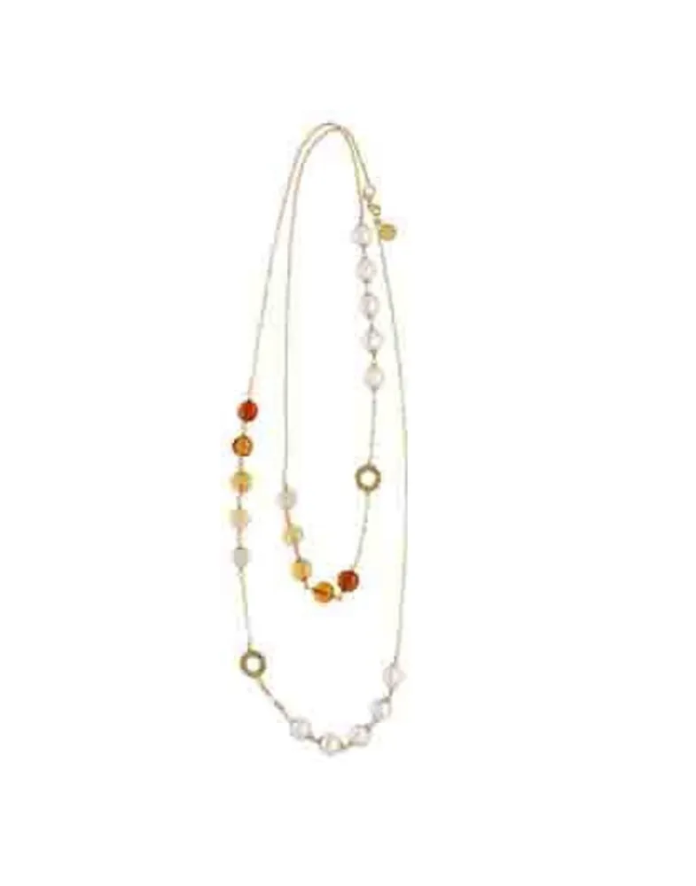 Pearl Chain Necklaces|Majorica Algaida Golden Long Multiposition Necklace With Amber Murano Glass