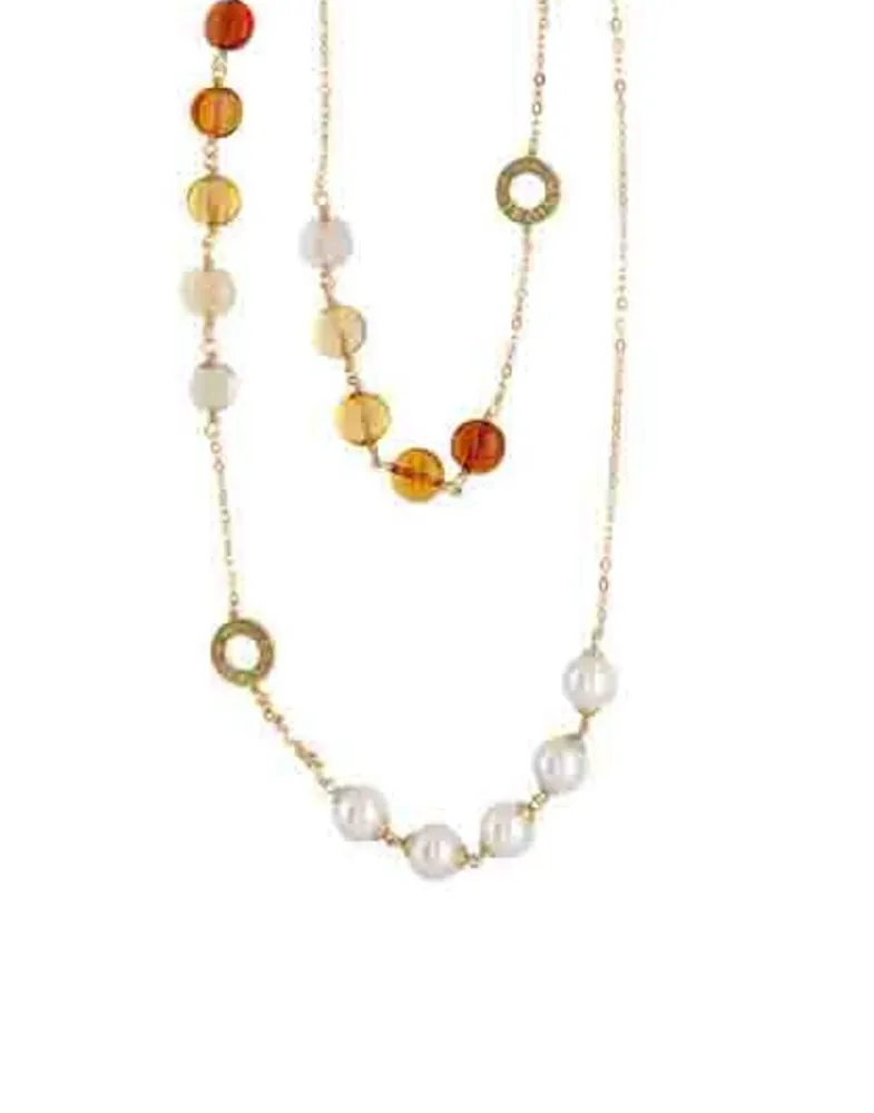 Pearl Chain Necklaces|Majorica Algaida Golden Long Multiposition Necklace With Amber Murano Glass