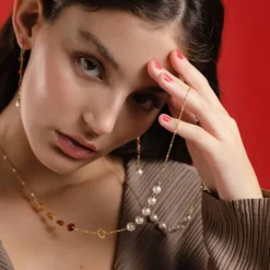 Pearl Chain Necklaces|Majorica Algaida Golden Long Multiposition Necklace With Amber Murano Glass
