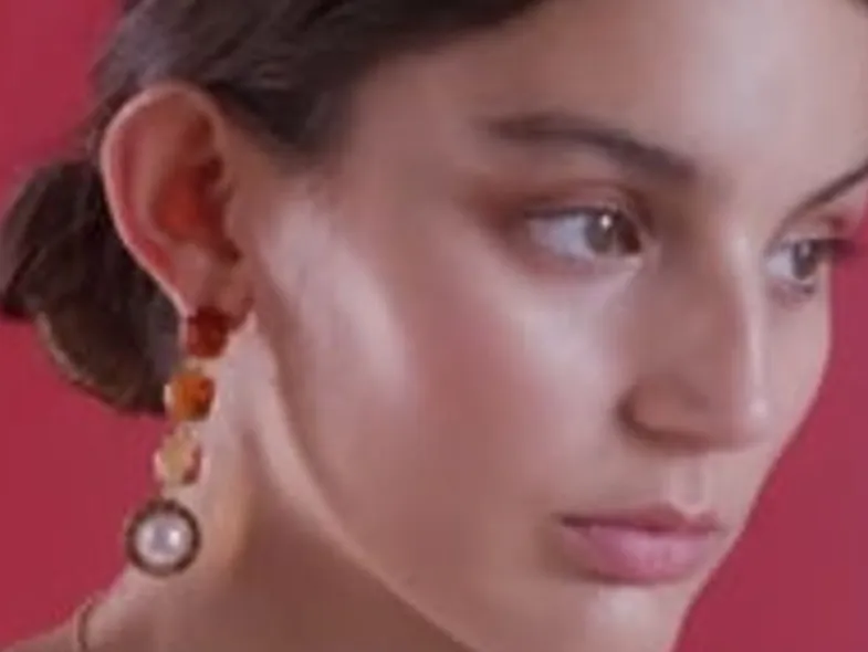 Pearl Chain Necklaces|Majorica Algaida Golden Necklace With Half-Ball Pearl And Amber Murano Glass