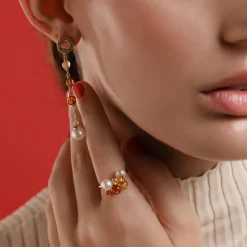 Medium-Sized Rings|Majorica Algaida Golden Ring With Amber Murano Glass