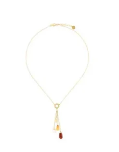 Pearl Chain Necklaces|Majorica Algaida Golden Short Necklace With Amber Murano Glass