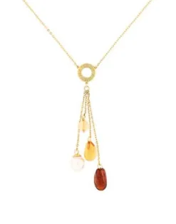 Pearl Chain Necklaces|Majorica Algaida Golden Short Necklace With Amber Murano Glass