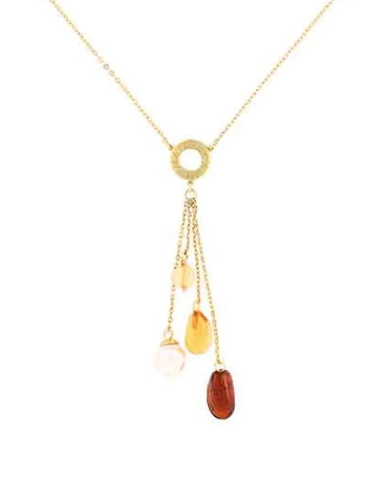 Pearl Chain Necklaces|Majorica Algaida Golden Short Necklace With Amber Murano Glass