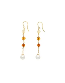 Pearl Drop Earrings|Majorica Algaida Long Fish Wire Earrings, Golden And Amber