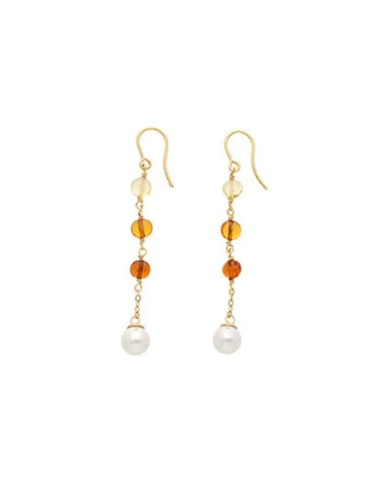 Pearl Drop Earrings|Majorica Algaida Long Fish Wire Earrings, Golden And Amber