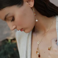 Pearl Drop Earrings|Majorica Algaida Long Fish Wire Earrings, Golden And Amber