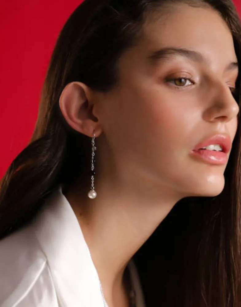Pearl Drop Earrings|Majorica Algaida Long Fish Wire Earrings, Silver And Black
