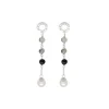 Pearl Drop Earrings|Majorica Algaida Silver Long Earrings With Pearl And Black Murano Glass
