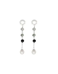 Pearl Drop Earrings|Majorica Algaida Silver Long Earrings With Pearl And Black Murano Glass