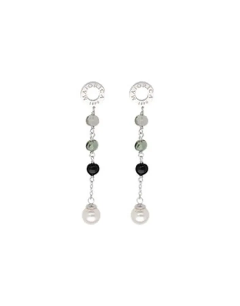 Pearl Drop Earrings|Majorica Algaida Silver Long Earrings With Pearl And Black Murano Glass