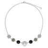 Pearl Chain Necklaces|Majorica Algaida Silver Necklace With Half-Ball Pearl And Black Murano Glass