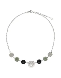 Pearl Chain Necklaces|Majorica Algaida Silver Necklace With Half-Ball Pearl And Black Murano Glass