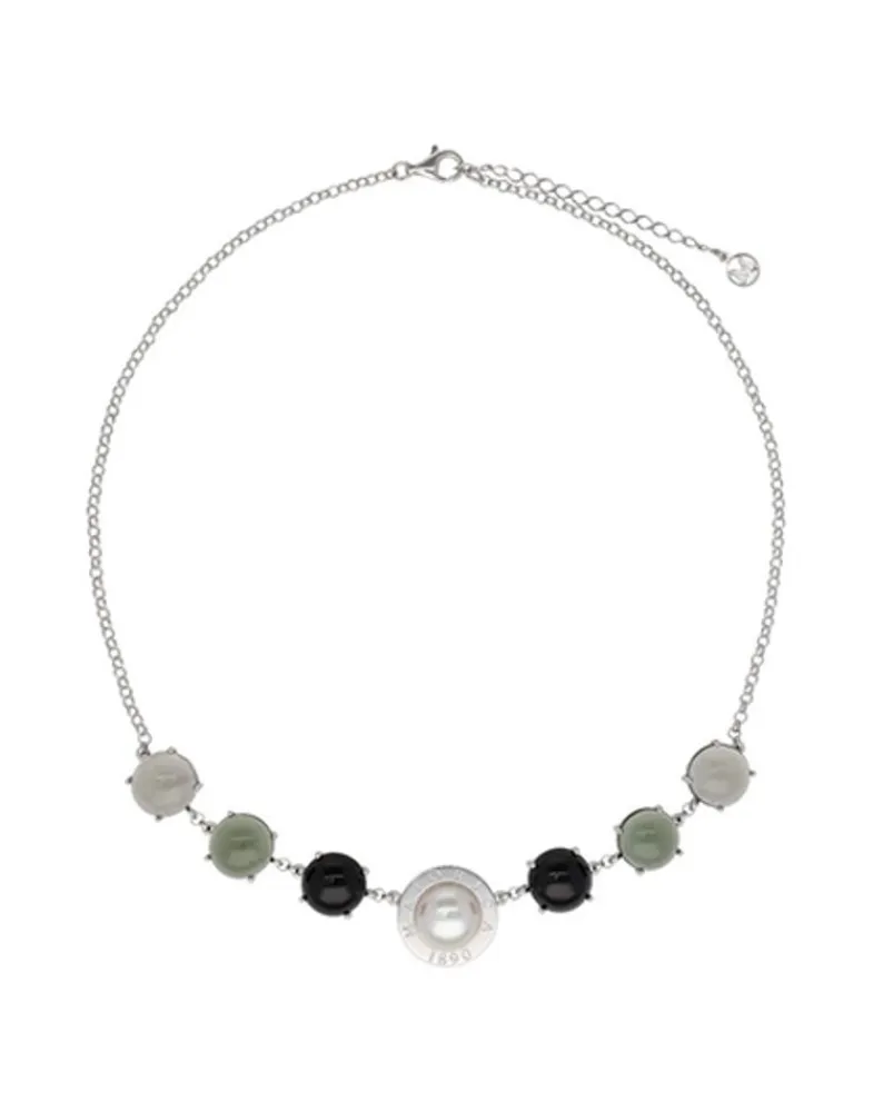Pearl Chain Necklaces|Majorica Algaida Silver Necklace With Half-Ball Pearl And Black Murano Glass