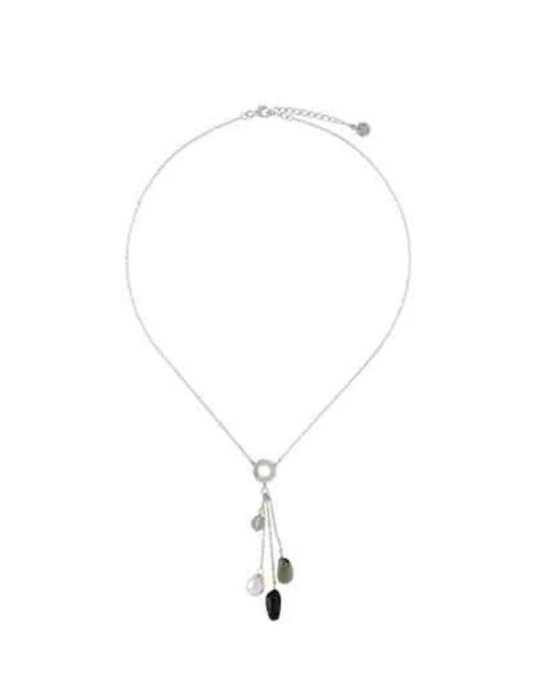 Pearl Chain Necklaces|Majorica Algaida Silver Short Necklace With Black Murano Glass