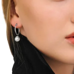 Pearl Hoop Earrings|Majorica Anneau Hoop Earrings 26Mm Silver With Pearl