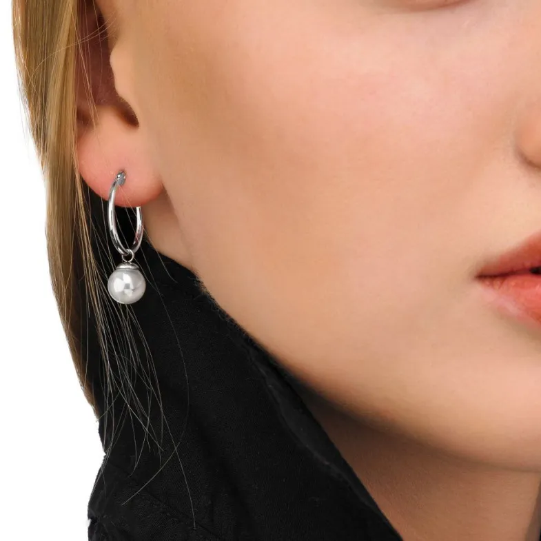 Pearl Hoop Earrings|Majorica Anneau Hoop Earrings 26Mm Silver With Pearl