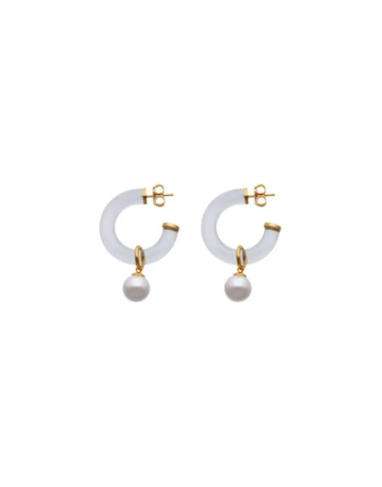 Pearl Hoop Earrings|Majorica Ayla Golden Earrings In High-Resistance Glass