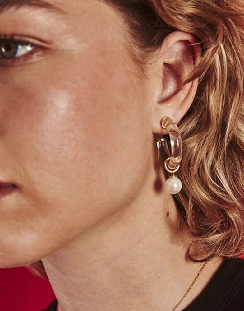 Pearl Hoop Earrings|Majorica Ayla Golden Earrings In High-Resistance Glass