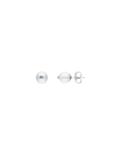 Pearl Stud Earrings|Majorica Color Pop Earrings With Round White Pearl And Blue Zirconia