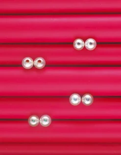 Pearl Stud Earrings|Majorica Color Pop Earrings With Round White Pearl And Orange Zirconia