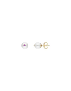 Pearl Stud Earrings|Majorica Color Pop Earrings With Round White Pearl And Magenta Zirconia