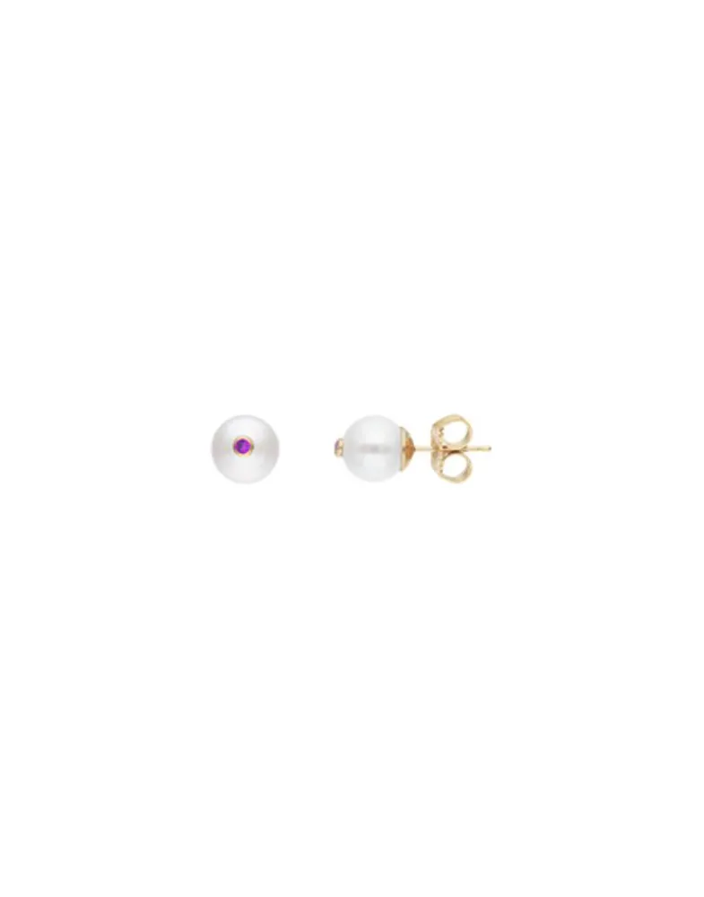 Pearl Stud Earrings|Majorica Color Pop Earrings With Round White Pearl And Magenta Zirconia