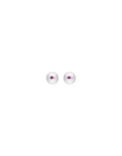 Pearl Stud Earrings|Majorica Color Pop Earrings With Round White Pearl And Magenta Zirconia