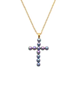 Pendant Chain|Majorica Crosses Collection Gold Pendant With Gray Pearl
