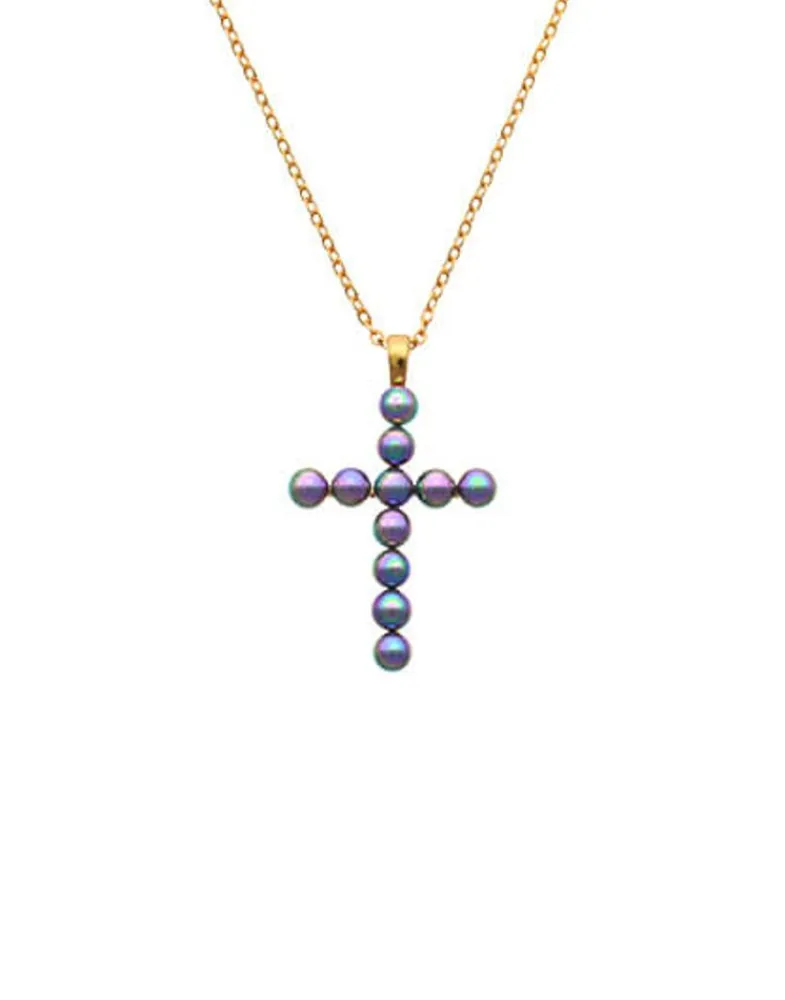 Pendant Chain|Majorica Crosses Collection Gold Pendant With Gray Pearl