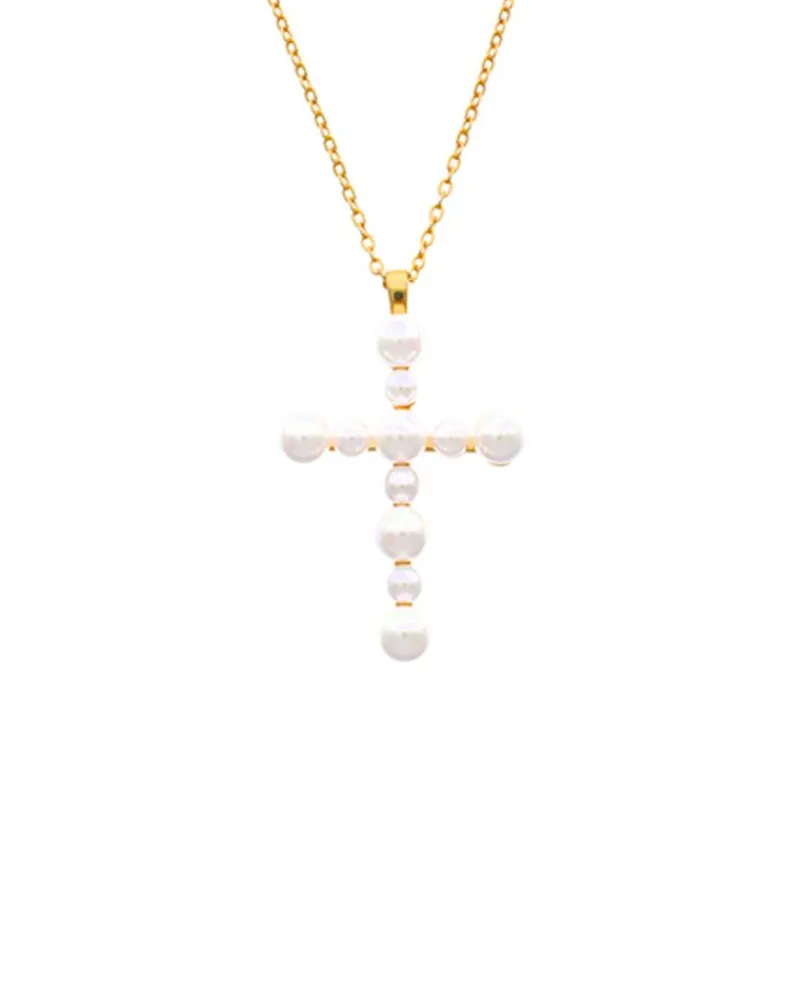 Pendant Chain|Majorica Crosses Collection Gold Pendant With White Pearl
