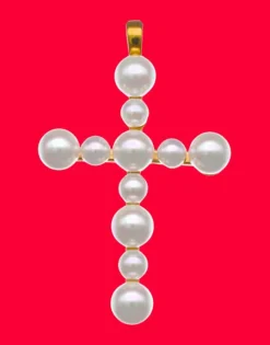 Pendant Chain|Majorica Crosses Collection Gold Pendant With White Pearl