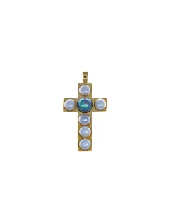 Pendant Chain|Majorica Crosses Collection Gold Pendant With White And Gray Half-Pearl