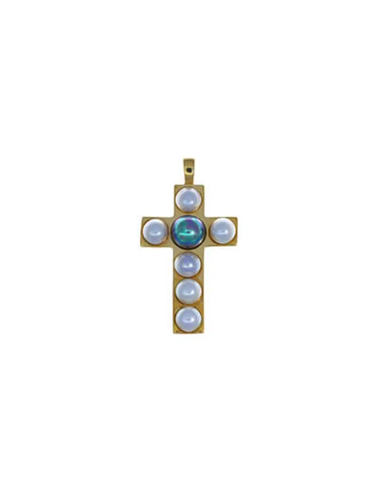 Pendant Chain|Majorica Crosses Collection Gold Pendant With White And Gray Half-Pearl