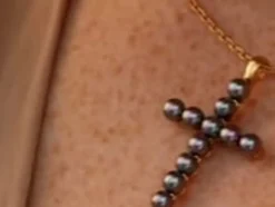 Pendant Chain|Majorica Crosses Collection Gold Pendant With Tahiti Pearl