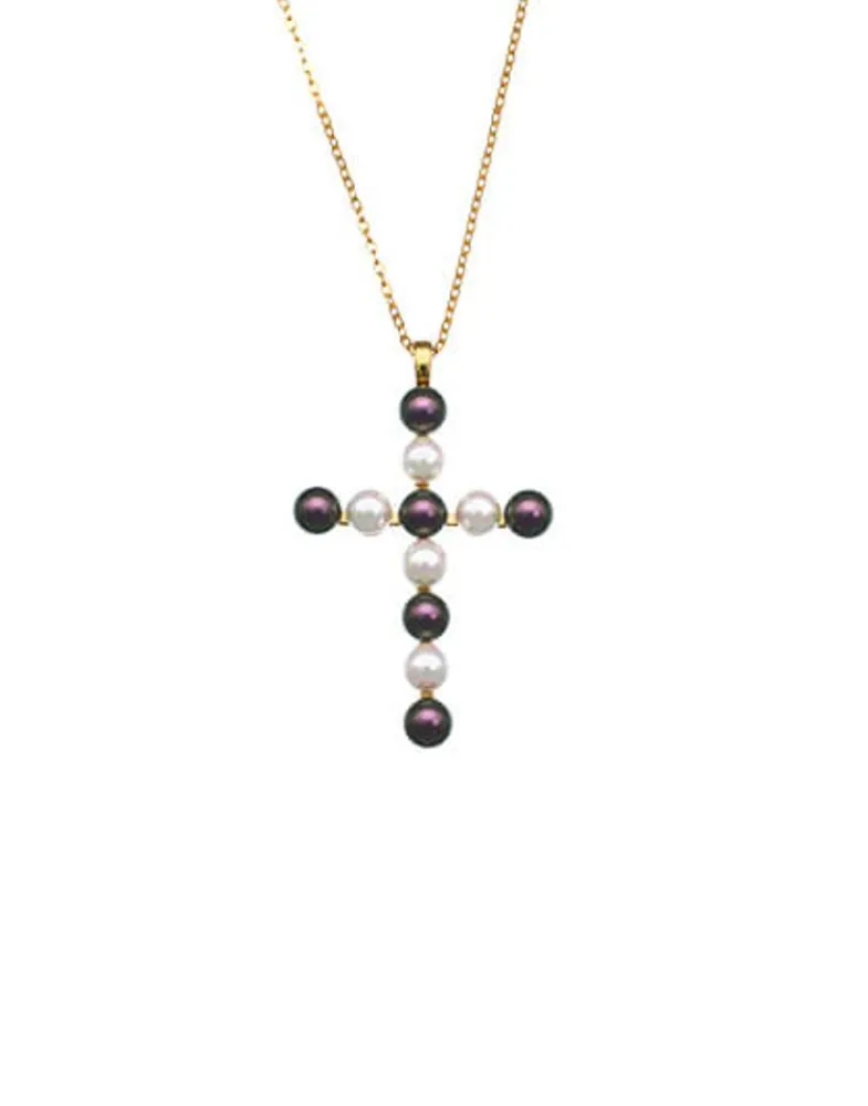 Pendant Chain|Majorica Crosses Collection Gold Pendant With White And Tahiti Pearl